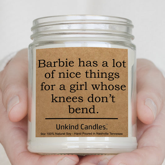 Barbie's Nice Things. Funny naughty soy candle gag gift.