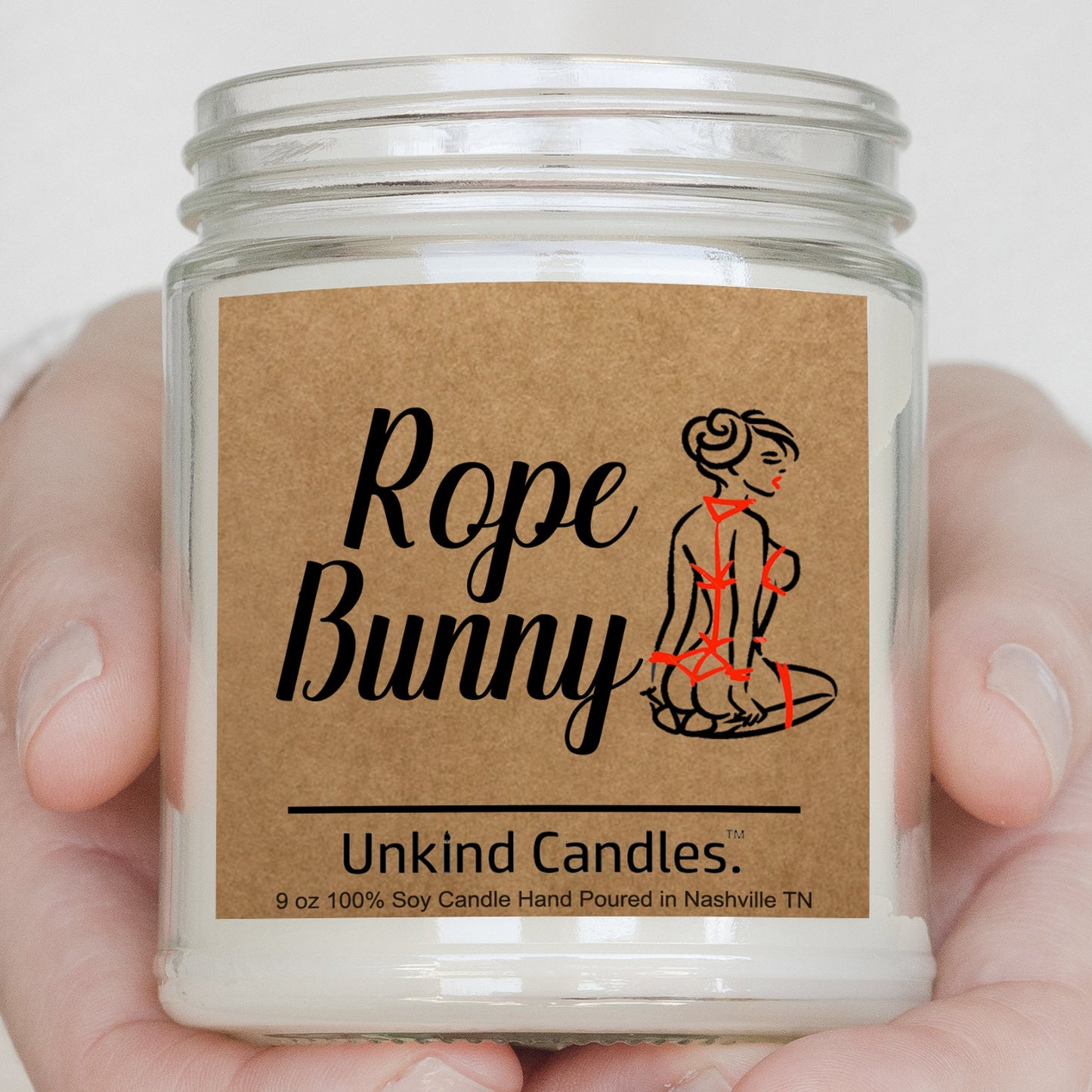 Rope Bunny, Soy Candle - Inappropriate home decor, birthday gift, or gift for friend, and Partner, Kinky, Sexy, BDSM, shibari, bondage,