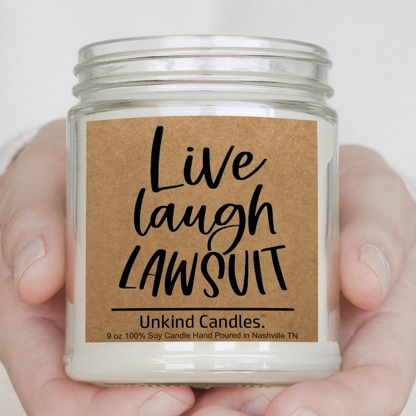 Live, Laugh, Lawsuit. Funny Soy Candle. Lawyer Gift, gift for law student, Judge, courtroom, attorney gift. gag gift, white elephant