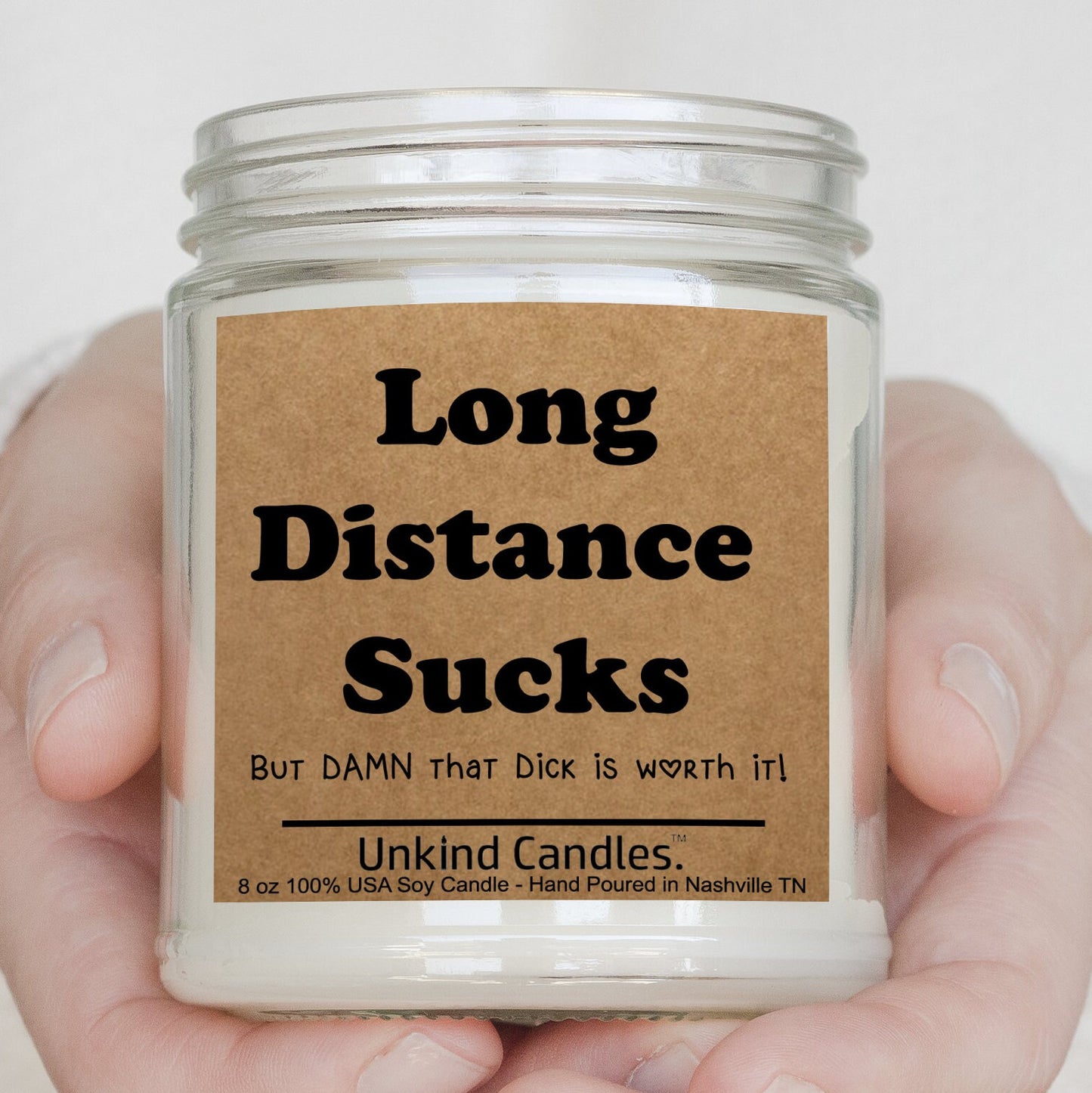 Long Distance Sucks, Funny Handmade Soy Candle. Perfect Long Distance Relationship gift for him. Boyfriend gift.