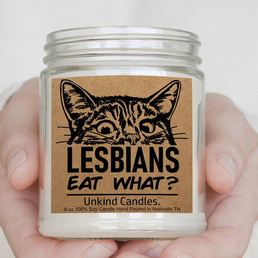 Lesbians Eat What?!, Funny soy candle. Pride, Gay Gift, Gift for partner, Lesbian Bachelorette, Lesbian Pride, Gag Gift, Wedding, Valentines