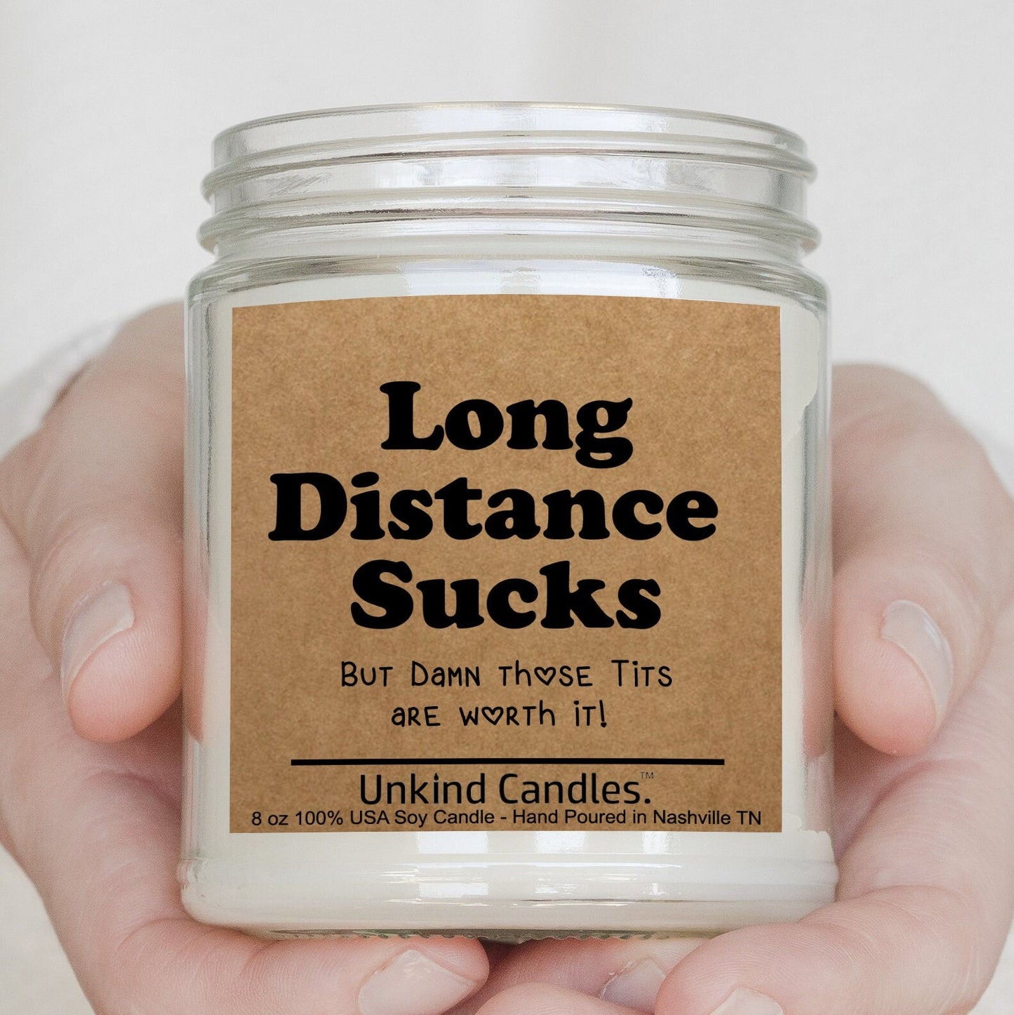 Long Distance Sucks, Funny Handmade Soy Candle. Perfect Long Distance Relationship gift for her, Girlfriend, wife, partner gift.