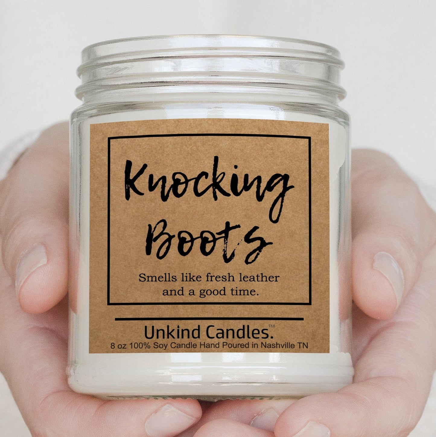 knocking boots - Leather Scented Handmade Soy Candle. Sexy gift, Gift for him, for her, Country boy, country girl Anniversary gift, sexy