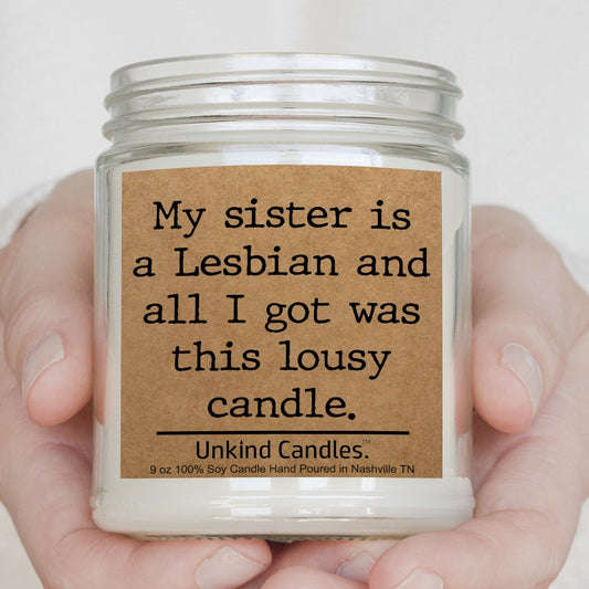 Lesbian Sister gift, Funny Handmade Soy Candle. Ally Gift, Coming out Gift.