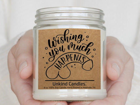 Wishing you Much Hap-Penis, Bachelorette gift Funny Handmade Soy Candle. Wedding, Bachelor, Newlywed, Party, Girls night, Penis, Dick
