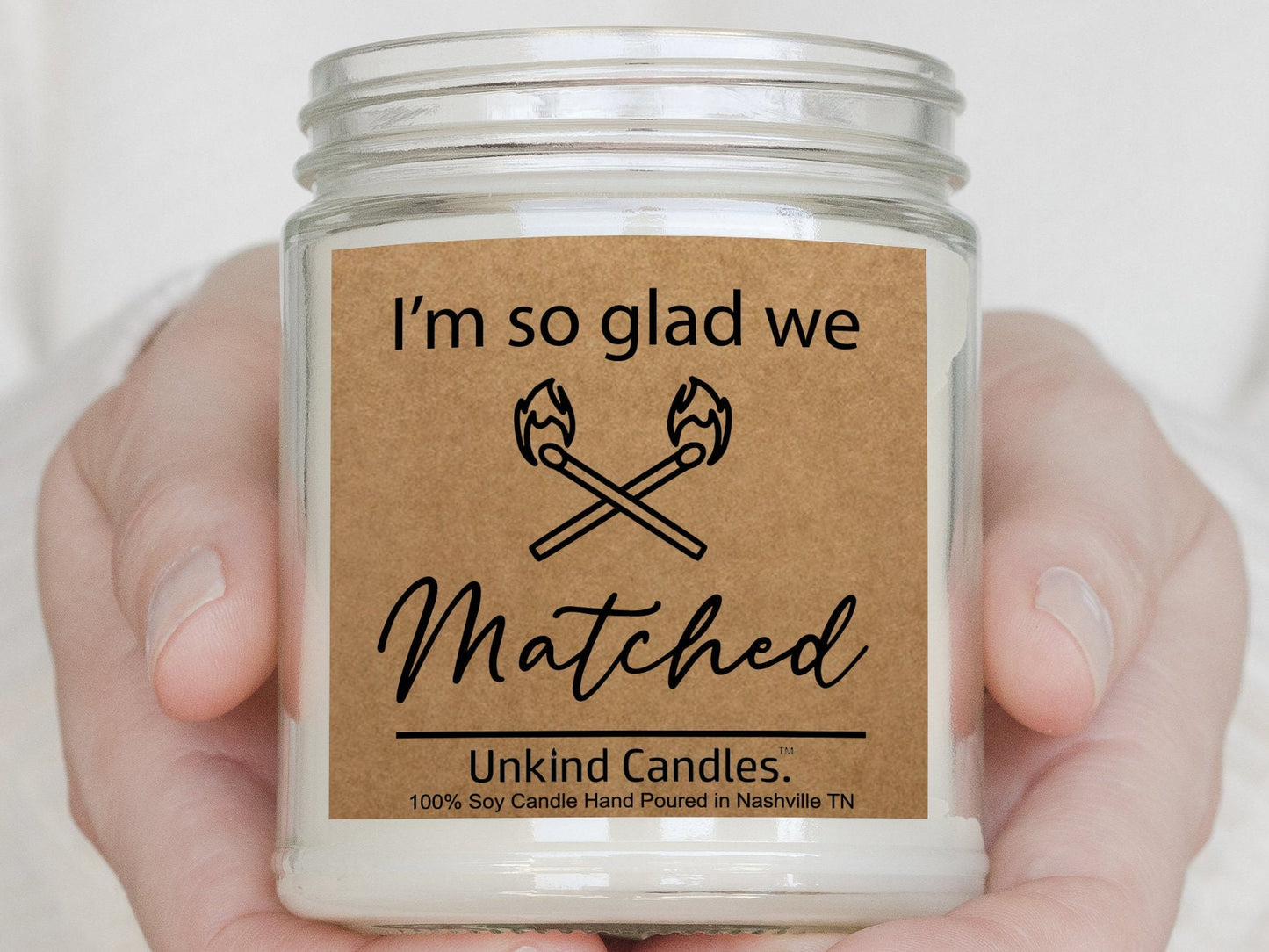 Online Dating - I'm So glad we matched Soy Candle. Gift for him her, Anniversary birthday, tinder, bumble, hinge long distance relationship