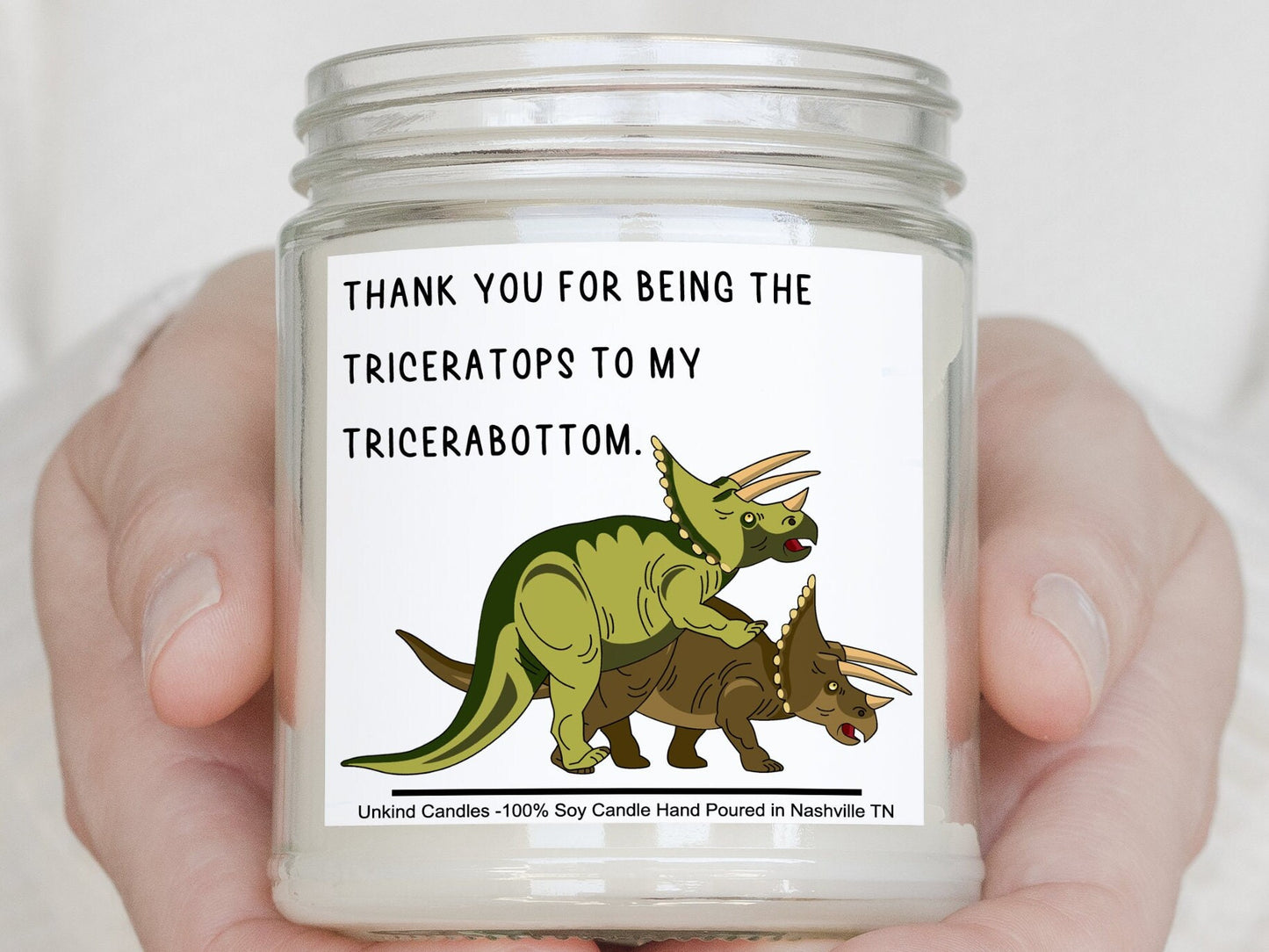 Tricerabottom - Funny Dinosaur Candle. Nerdy Valentines Day Gift, Gift for Him boyfriend girlfriend, gay top bottom, pride
