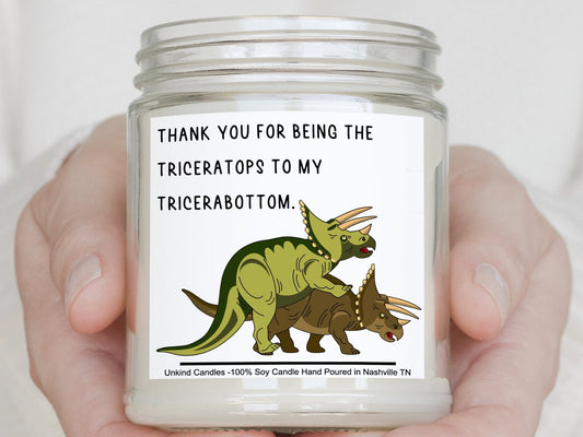 Tricerabottom - Funny Dinosaur Candle. Nerdy Valentines Day Gift, Gift for Him boyfriend girlfriend, gay top bottom, pride