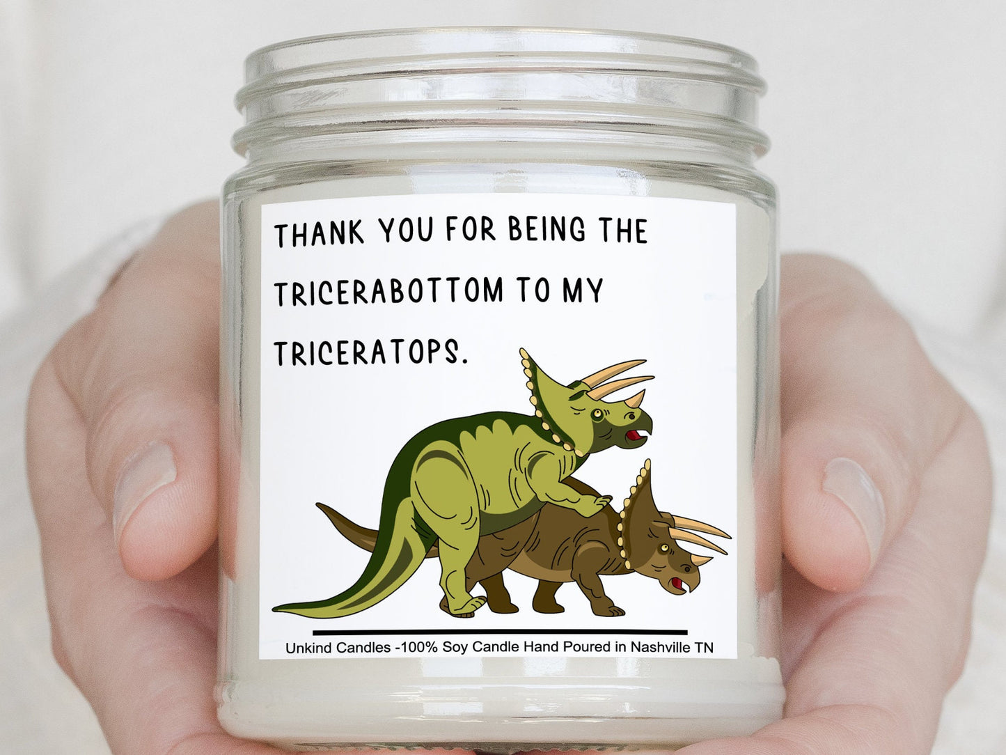 Tricerabottom - Funny Dinosaur Candle. Nerdy Valentines Day Gift, Gift for Him boyfriend girlfriend, gay top bottom, pride